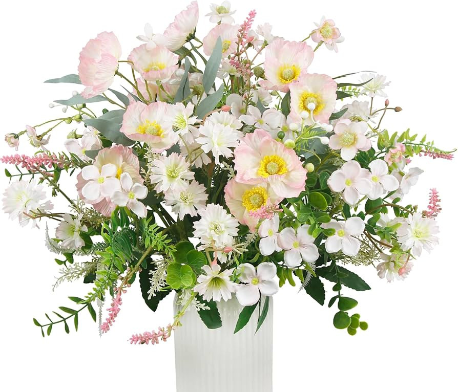 CISDUEO 3 Bundles Artificial Wildflowers Flowers Silk Spring Floral Stems Arrangements Pink Poppi... | Amazon (US)