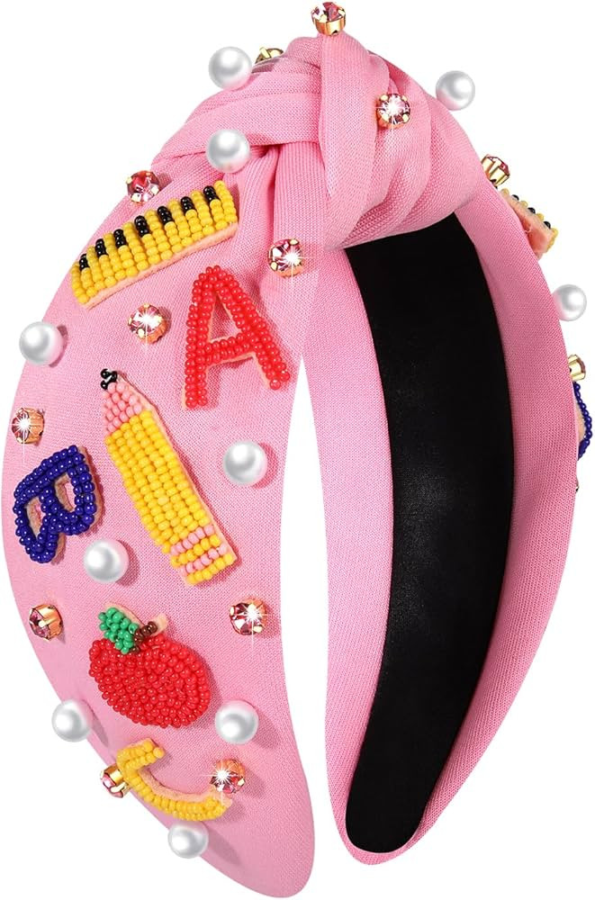 NVENF Crystal Pearl Knotted Rhinestone Beaded FRI-YAY Embellished Top Knot Headband for Women, Ba... | Amazon (US)