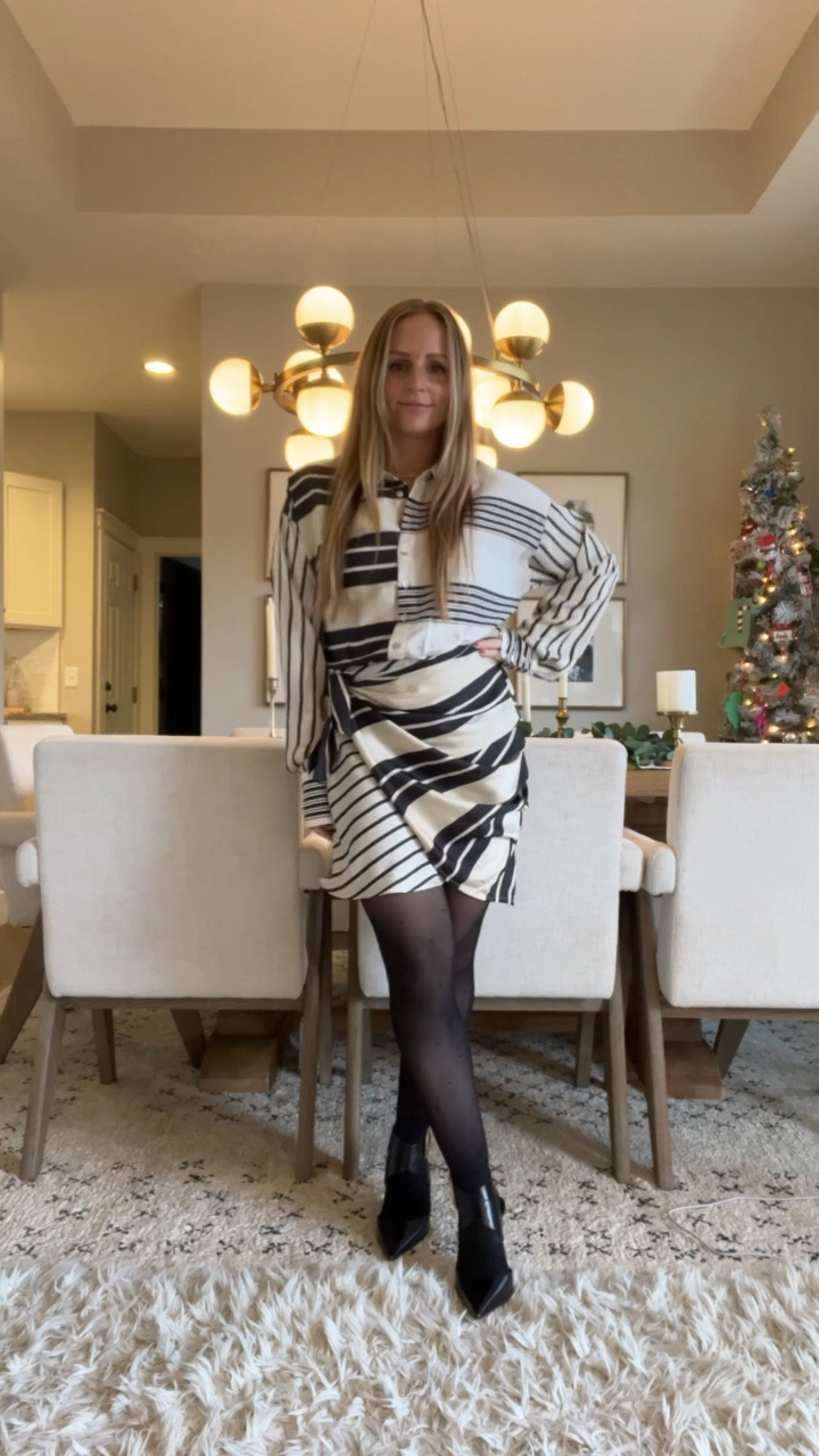 This holiday collaboration is everything!! Who’s ready to party?! Even if you’re going straight to pajamas at 9pm 😂! @vincecamuto shoes, @olive&piper necklace @sheetex pantyhose! Paired it with my favorite @revolve dress! 

#LTKVideo #LTKGiftGuide #LTKHoliday