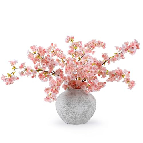 mizii 3Pcs Artificial Pink Cherry Blossom Branches 40" Fake Silk Cherry Blossoms Flowers with Long Stem for Wedding Decorations Table Centerpieces Vase Arrangement Home Decor (Pink) | Amazon (US)