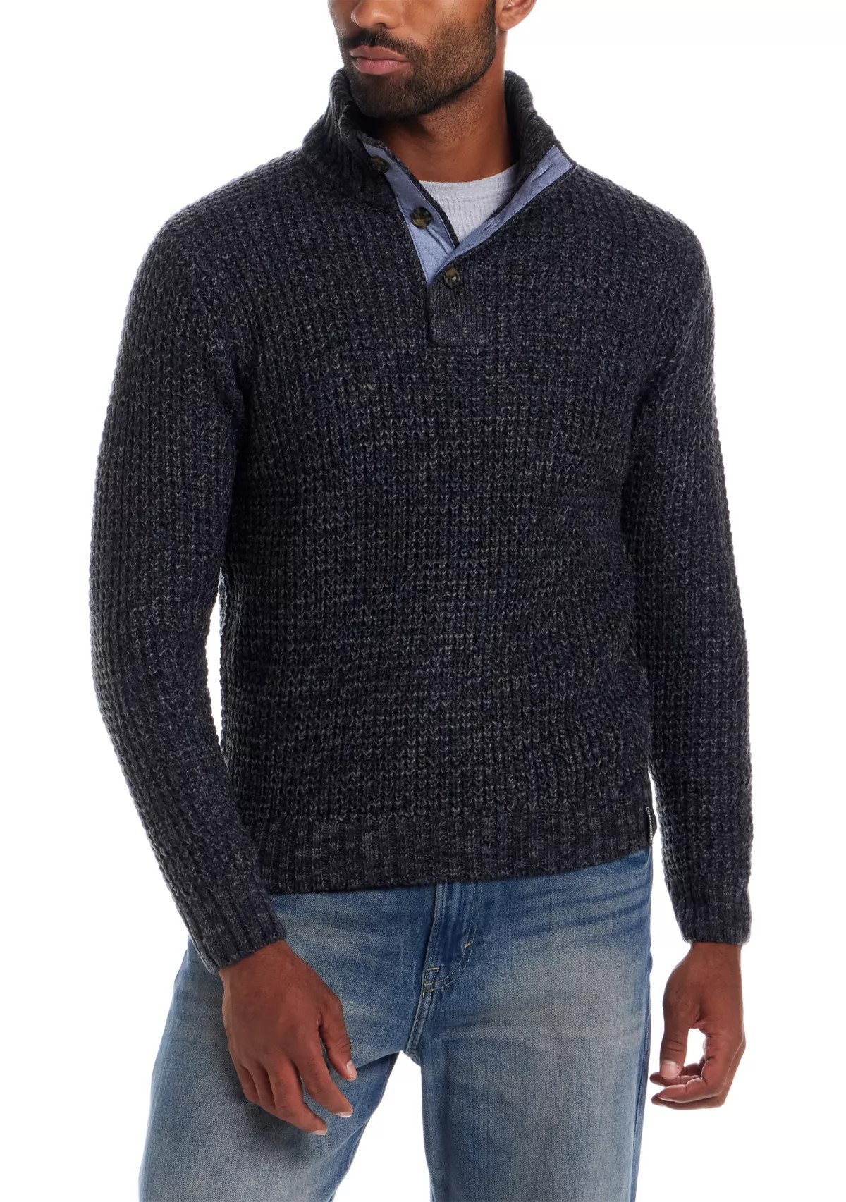 Men's Textured Quarter Button Mock Neck Sweater | Belk