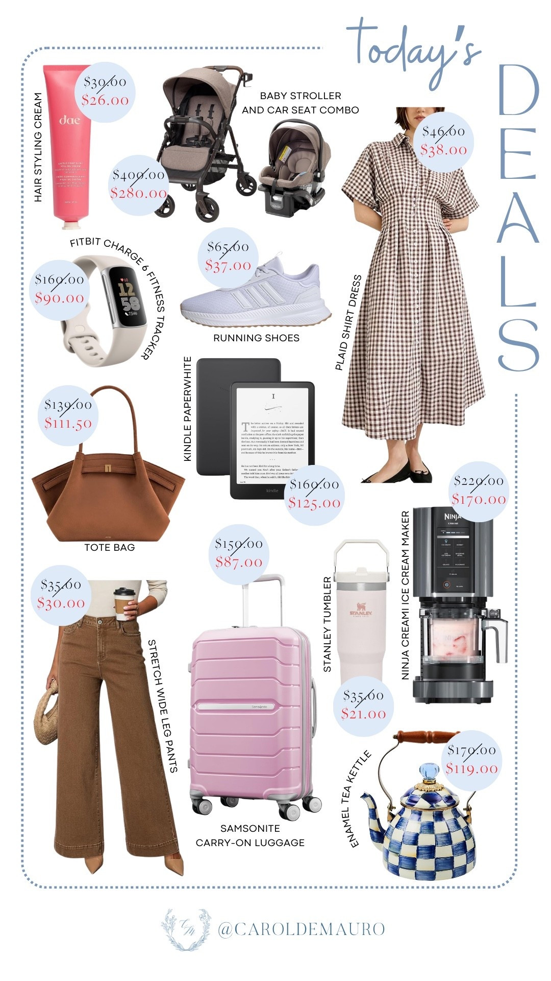 today's deals, amazon prime day deals, prime day sale, discounted, gingham dress, wide leg pants, samsonite luggage, stovetop kettle, ninja creami, ice cream maker, kindle paperwhite, fitbit charge 6, fitness tracker, baby stroller, baby car seat, adidas running shoes, stanley, tote bag, fashion deals, kitchen deals