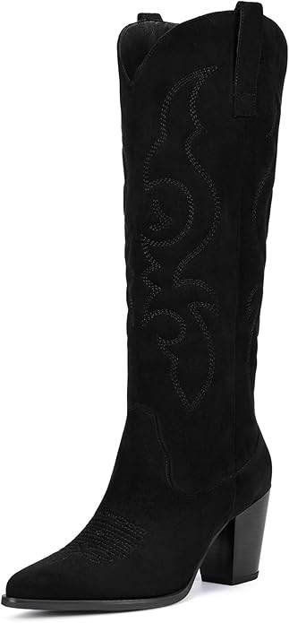 Pasuot Suede Cowboy Boots for Women - Western Knee High Cowgirl Boots with Side Zipper, Retro Poi... | Amazon (US)