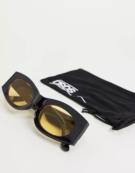 ASOS DESIGN square sunglasses in black with amber lens | ASOS (Global)