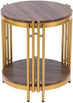 AKLAUS Round End Table,Round Side Table with Metal Frame,Bed Side Table/Night Stand with 2 Storag... | Amazon (US)