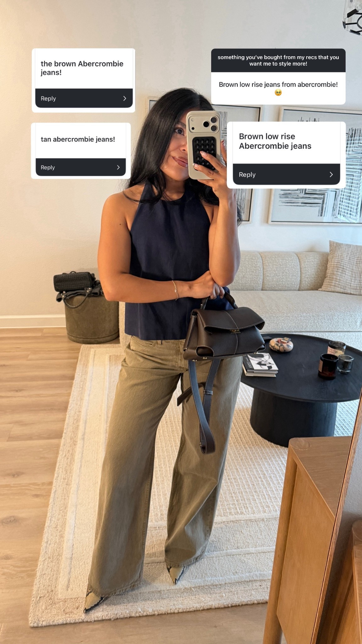 Wore to work from coffee shop! Love this top from last year + in stock — wearing size 4 and 27 R jeans 