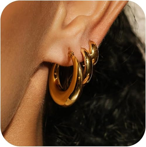 Risamil Chunky Gold Earrings for Women Trendy, Dainty 14K Gold Plated 2/3 Pairs Statemenet Earrin... | Amazon (US)
