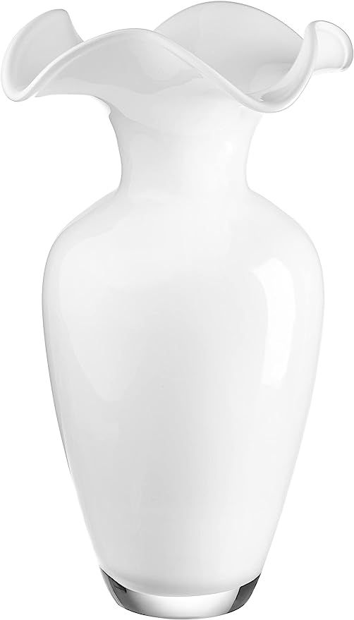 Vase - Opal White - Glass - Flair Top - 13.5" Height - Euoropean Quality Glass - by Barski - Made... | Amazon (US)