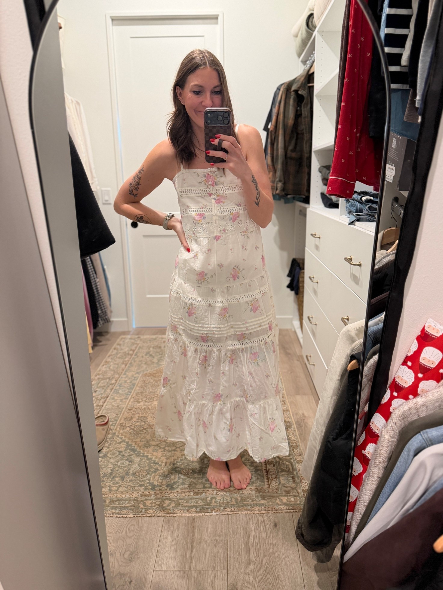 The prettiest floral dress for spring! Wearing a S. Ignore the Santa wrapping paper 🤣

#LTKootd #LTKSeasonal #LTKTall