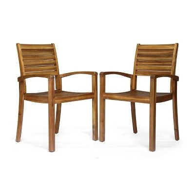 Miguel 2pk Acacia Wood Dining Chair - Teak - Christopher Knight Home | Target