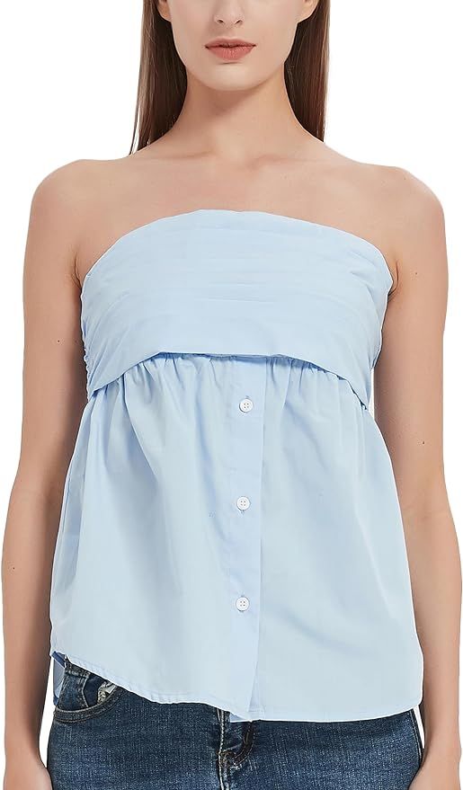 Womens Button Down Tube Tops Sleeveless Strapless Button Up Shirts Blouses 2024 | Amazon (US)