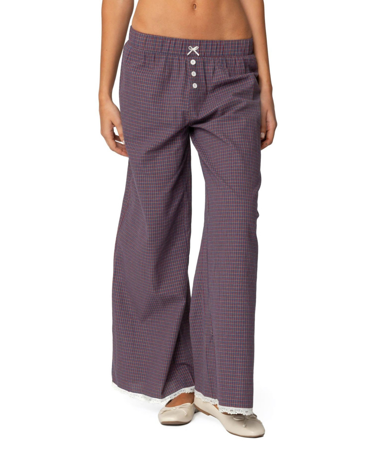 Edikted Womens Dakota Plaid Pants - Navy | Macy's