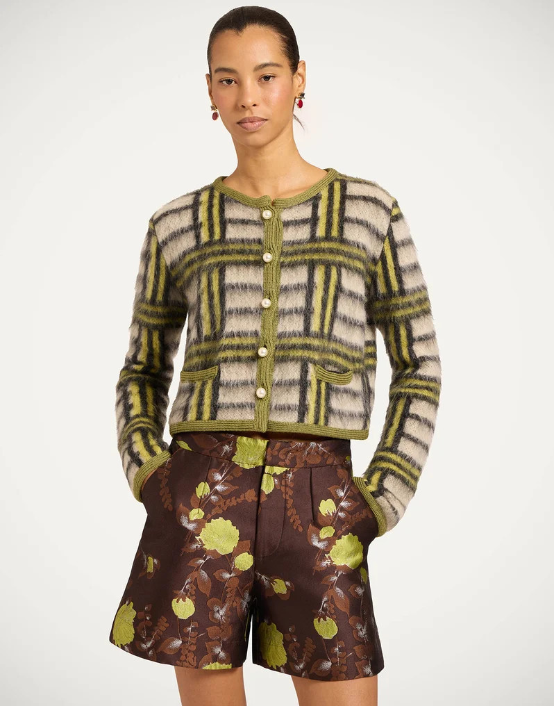Check Cardigan in Kells Check Ecru, Light Green, and Black for Women | La DoubleJ | La DoubleJ