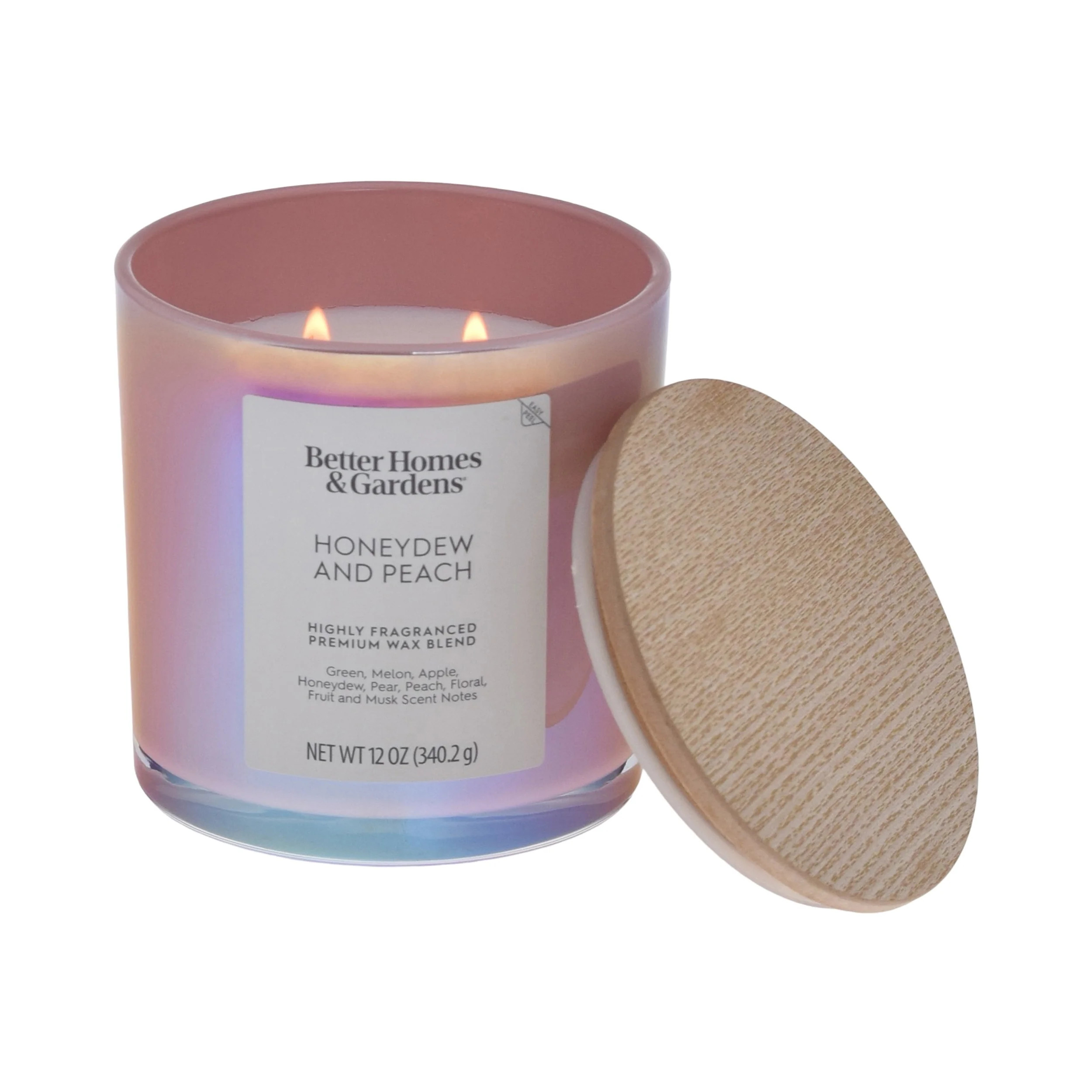 Better Homes & Gardens Honeydew & Peach Scented 2-Wick 12oz Iridescent Jar Candle | Walmart (US)