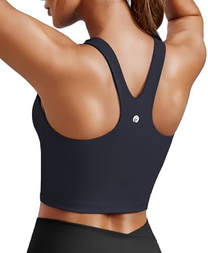 Women Sports Bra High Neck Racerback Workout Crop Tank Top Longline Padded Yoga Tops with Built i... | Amazon (US)