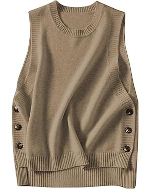 HangNiFang Women's Round Neck Sleeveless Pullover Ribbed Knit Sweater Vest Top | Amazon (US)