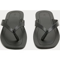 M&S Leather Flat Square Toe Flip Flops Black | Marks & Spencer (UK)