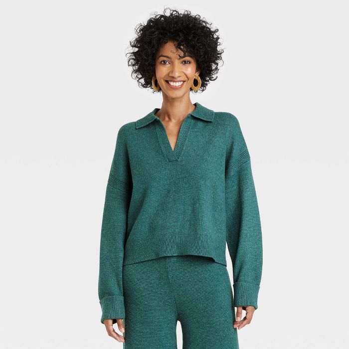 Women's Collared Split Neck Pullover Sweater - A New Day™ | Target