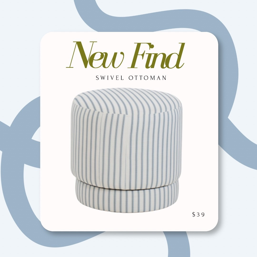 $39 swivel ottoman in blue and white stripes! Also available in green and white