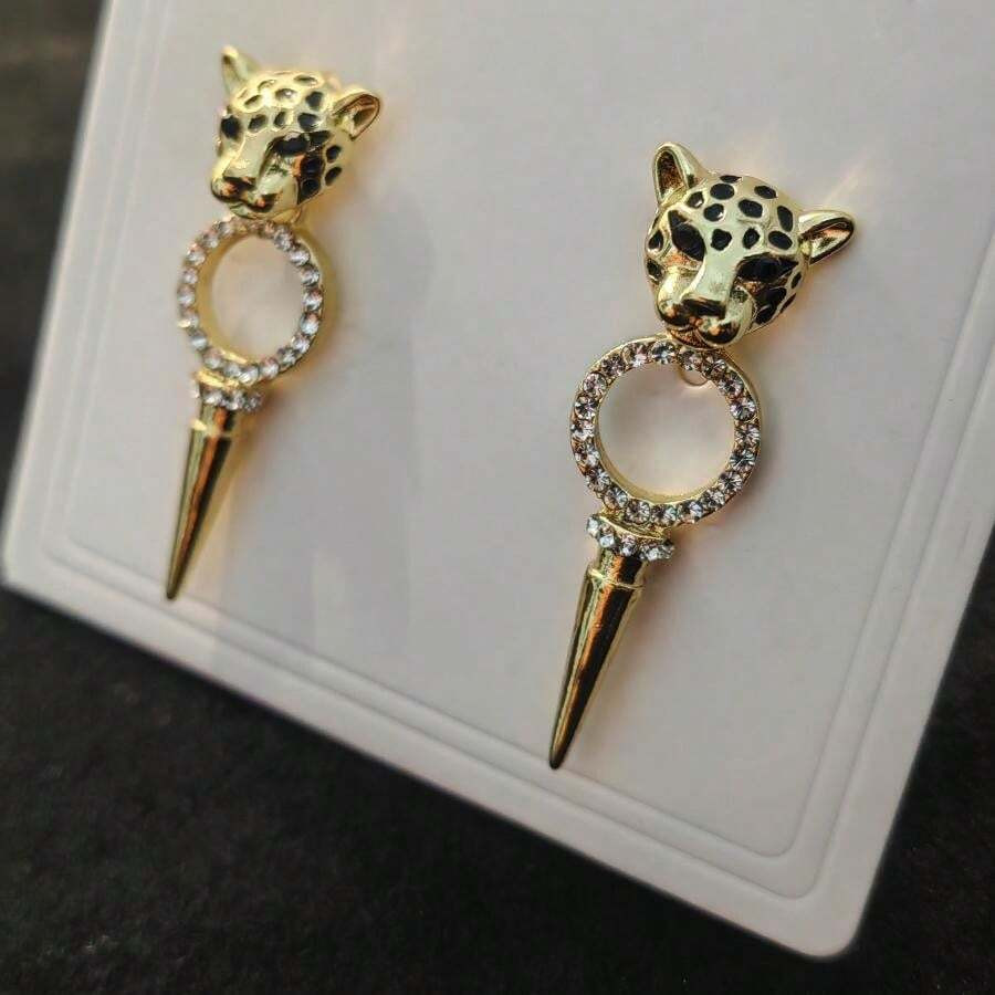 1pair Elegant Personality Leopard Print & Rhinestone Decor Animal Shaped Stud Earrings Suitable F... | SHEIN