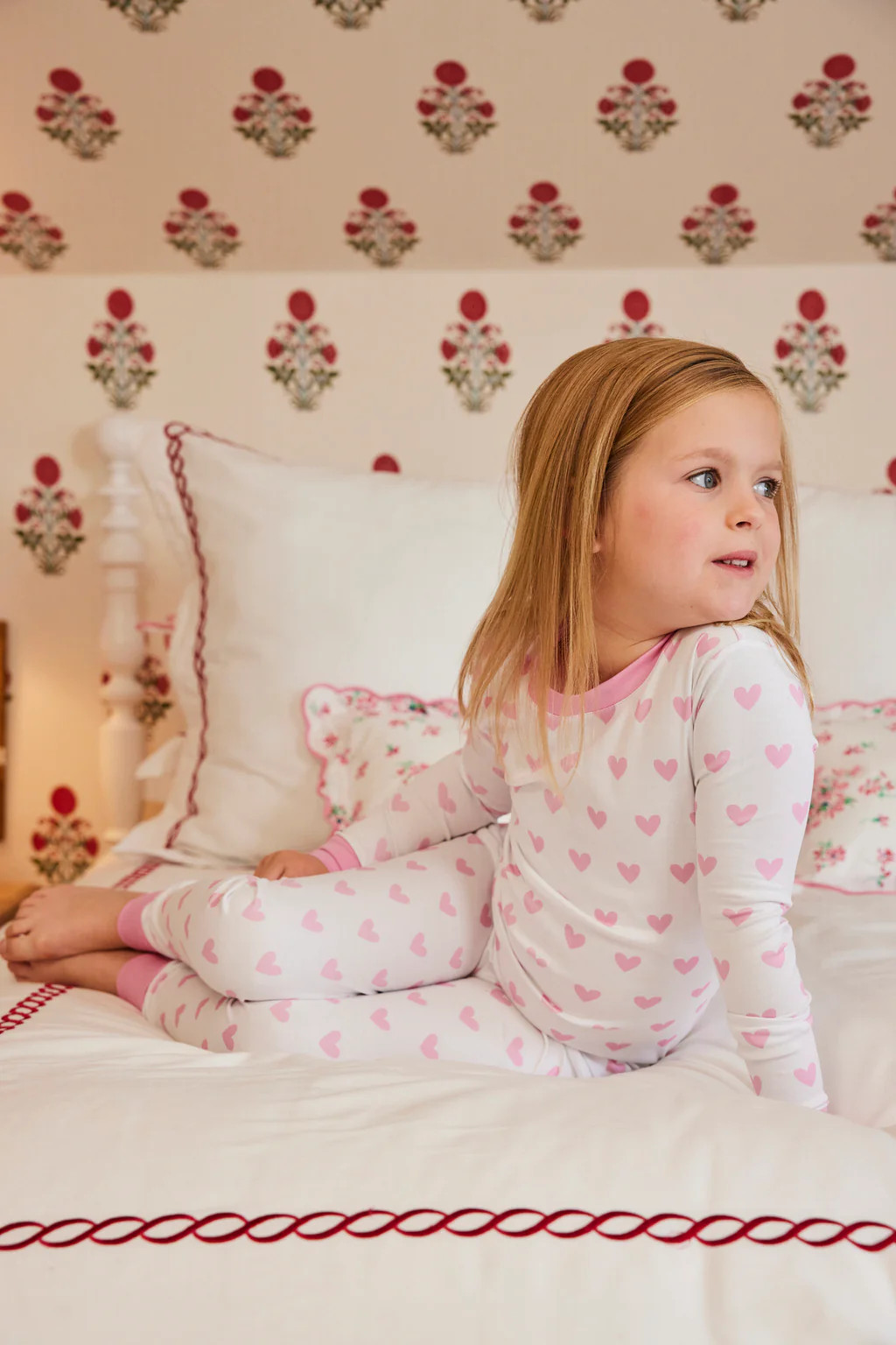 Kids Long-Long Set in Darling Pink Heart | Lake Pajamas