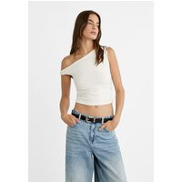 Asymmetric crop top with gathered detail - Women's T-shirts | Stradivarius United Kingdom | Stradivarius (UK)
