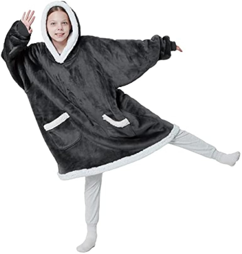 Bedsure Wearable Blanket Hoodie for Kid - Sherpa Fleece Hooded Blanket for Teens as A Gift, Warm ... | Amazon (US)