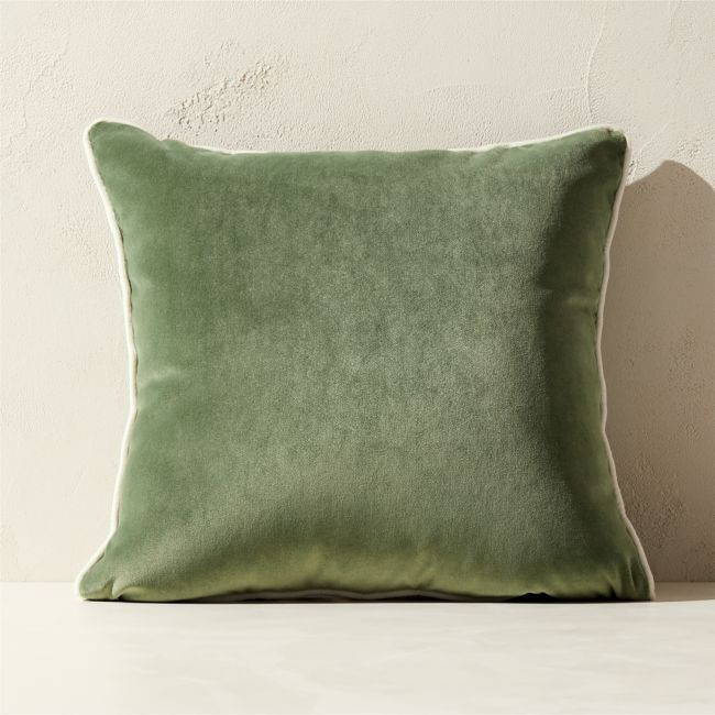 Bronte Olive Green Velvet Outdoor Throw Pillow 20""x20 | CB2