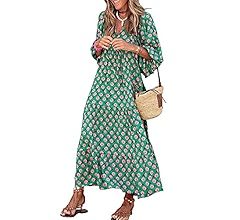 miduo Womens Loose Fit Casual Summer V Neck Half Sleeve Bohemian Geometric Pattern Maxi Long Dres... | Amazon (US)