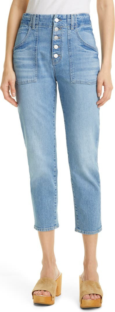 Arya Exposed Button Crop Straight Leg Jeans | Nordstrom