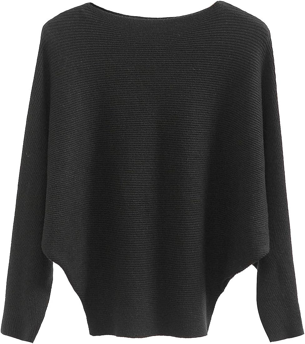 GABERLY Boat Neck Batwing Sleeves Dolman Knitted Sweaters and Pullovers Tops for Women | Amazon (US)