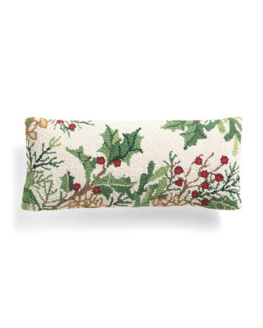 9x20 Wool Blend Hand Hooked Balsam Berries Pillow | TJ Maxx