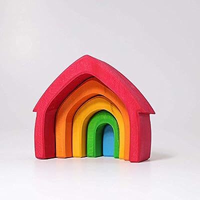 Grimm's Rainbow Colored House 5-Piece Stacker - Wooden Nesting Puzzle/Building Blocks | Amazon (US)