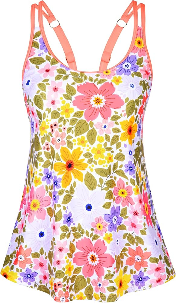 HUSKARY Tankini Tops for Women Flowy Swim Top Removable Padded Loose Fit Modest Bathing Suits No ... | Amazon (CA)