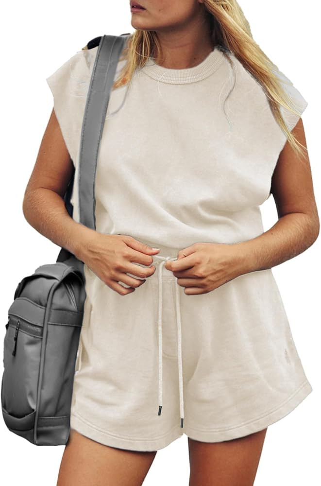 Glamaker Women's Summer Casual Shorts Romper Open Back Sleeveless Workout One Piece Jumpsuits Wit... | Amazon (US)