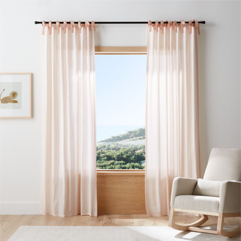 84" Pink Organic Cotton Windowpane Plaid Curtain Panel + Reviews | Crate & Kids | Crate & Barrel