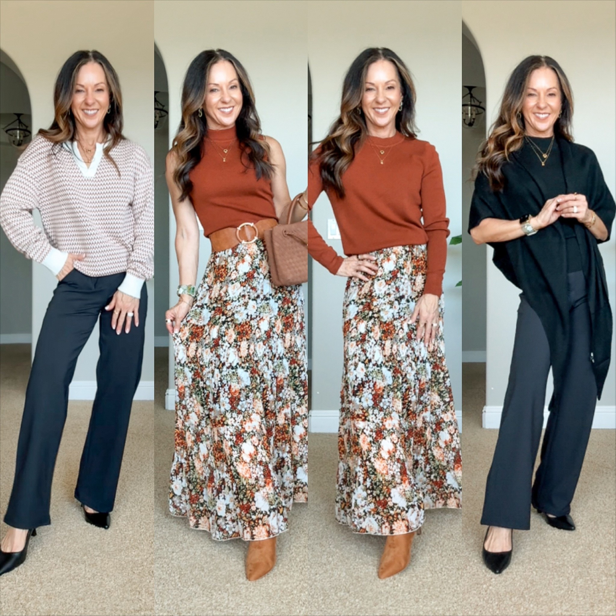 Fall outfits for office, everyday, travel & date night 🍂 Designer-quality sweaters paired with comfy wide-leg pants that come in 5 lengths.

For reference: I’m 5’1”, 107 lbs. XS in the sweaters & pants. Wearing the 29” length with a heel. Everything is unaltered.

over 50 fall outfit ideas, fall outfits, fall workwear, office outfits, women’s sweaters, wide leg pants, petite workwear, travel outfits, everyday outfits, fashion over 50, petite fashion, fall fashion, date night outfits

#LTKOver40 #LTKSaleAlert #LTKPetite