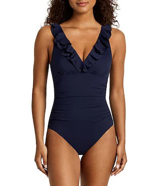 Core Solid Ruffle Underwire One Piece Swimsuit | Dillard's