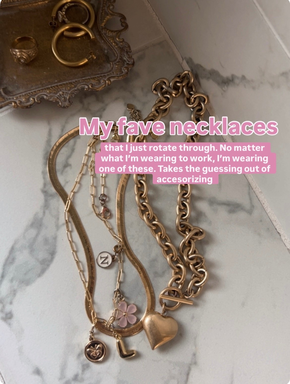 My favorite necklace that I just rotate through. Perfect for in a hurry, on the go morning when you have only 5 mins to get ready but you wanna still look out together!

Gold necklace / heart necklace / mom style / mom jewelry / custom necklace / mom necklace / heart neck car / chunky heart necklace / mom style / mom outfit / working mom / 

#LTKmomlife #LTKootd #LTKgrwm