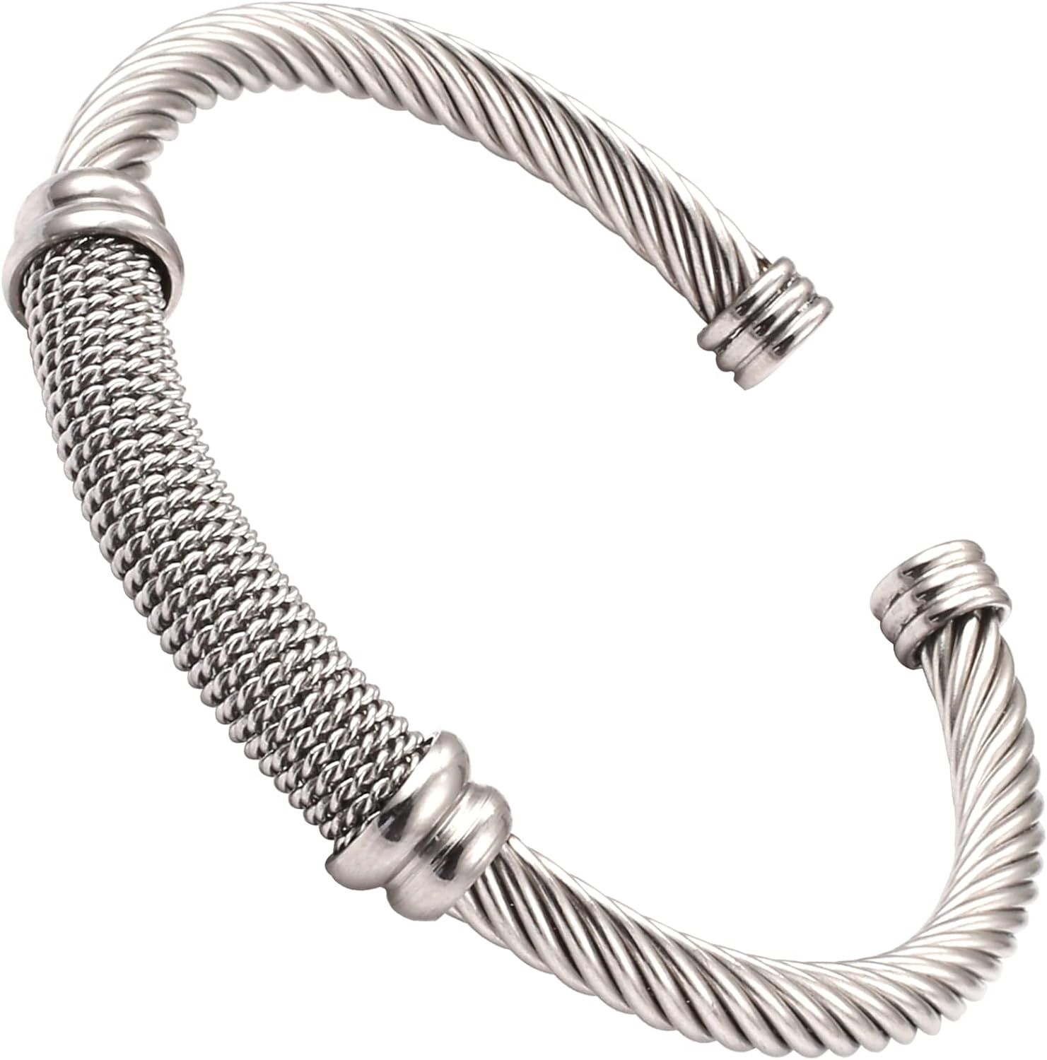 Amazon.com: Dorriss Cable Cuff Bracelets for Women Silver Jewelry Antique Inspired Bangle Elastic... | Amazon (US)