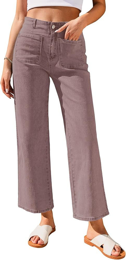 GRAPENT Wide Leg Jeans for Women High Waisted Straight Leg Stretchy Cropped Denim Pants with Pock... | Amazon (US)