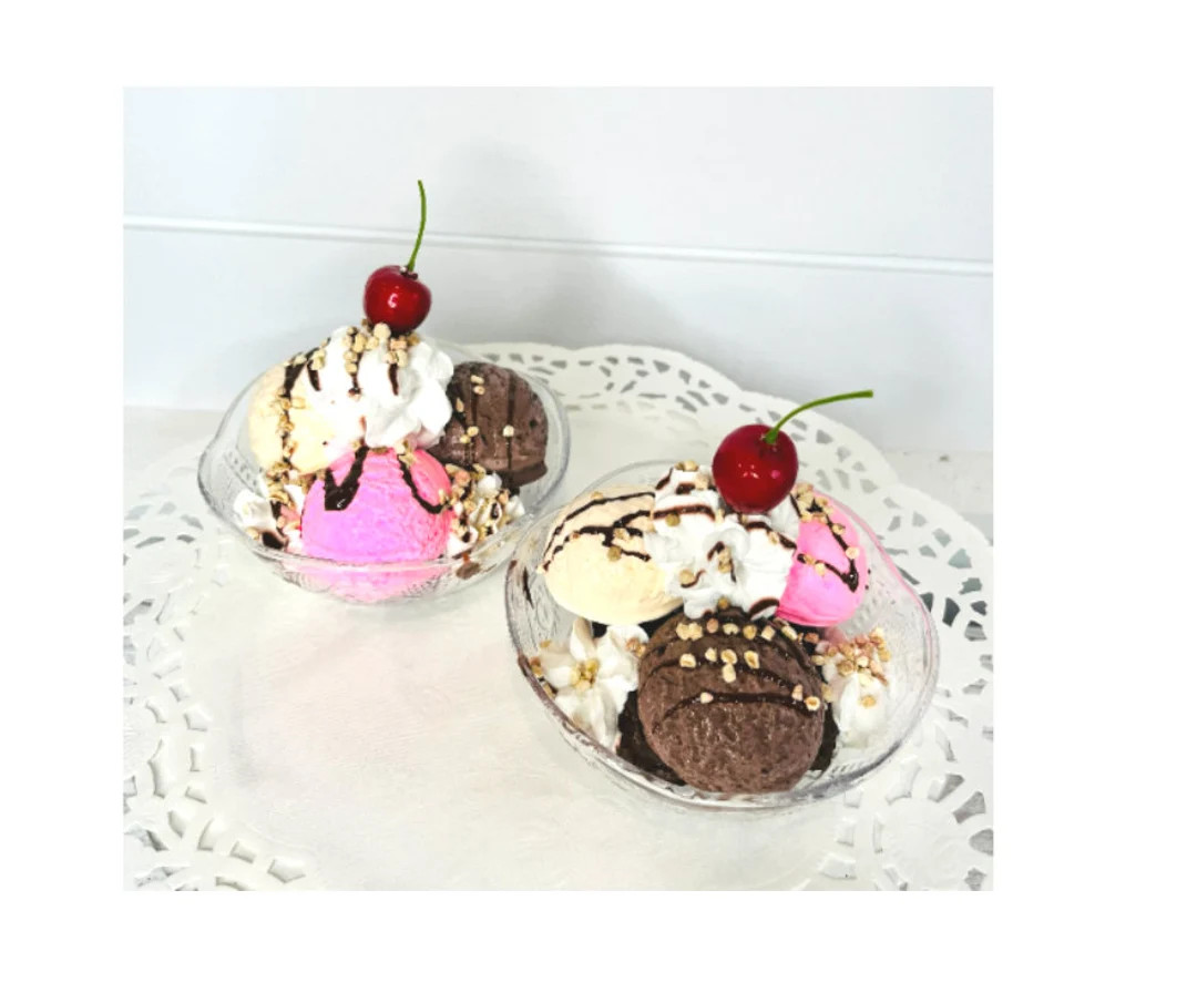 Fake Ice Cream Brownie Sundae,Faux Ice Cream Bowl,Coffee Bar decor,Tiered Tray decorations,Fake f... | Etsy (US)