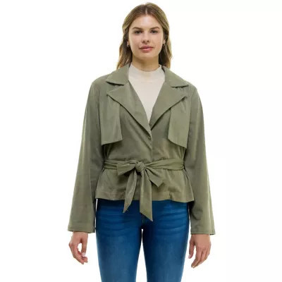 Nicole Miller Women's Light Weight Faux Suede Wrap Trench Jacket, Large | Belk
