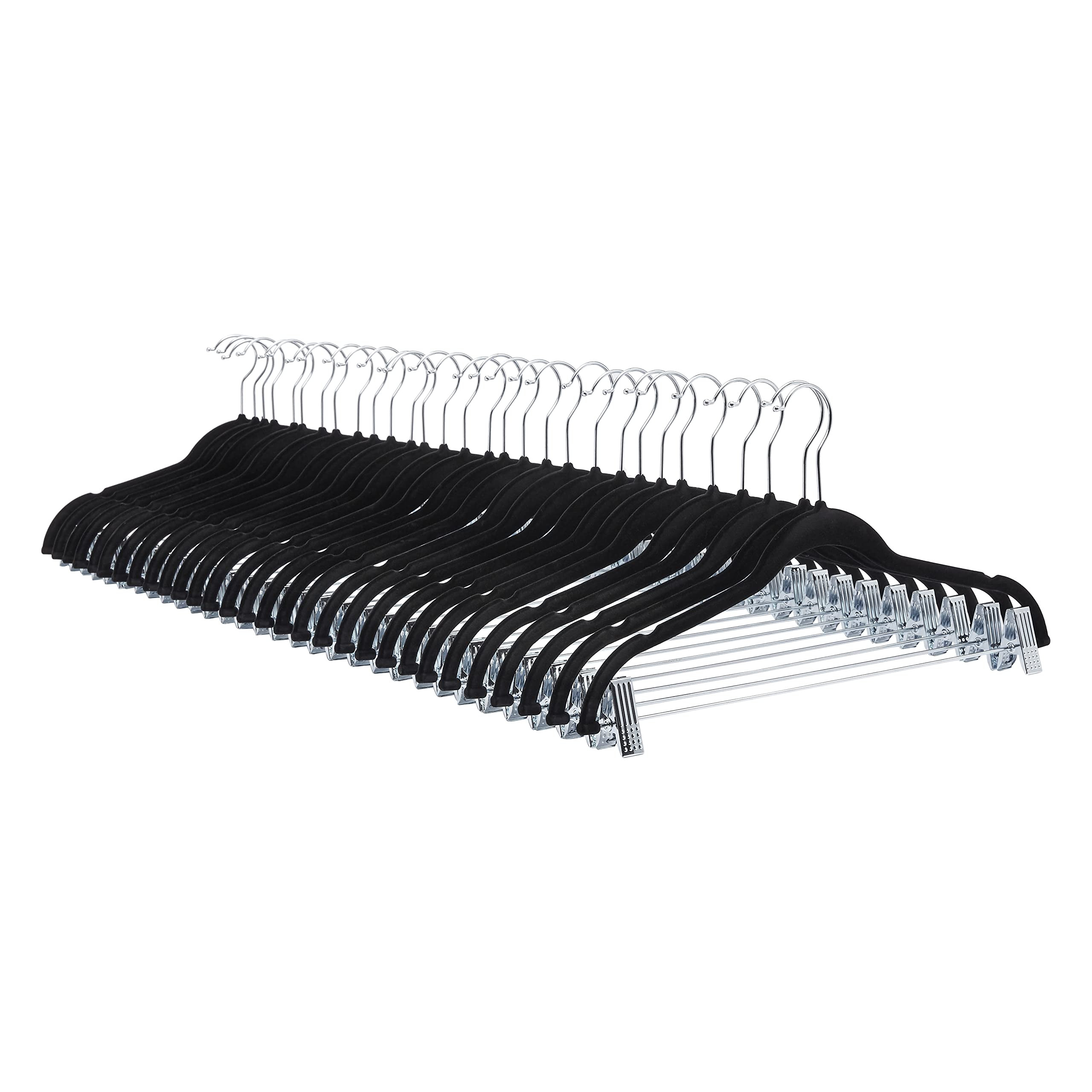 Amazon Basics Velvet, Non-Slip Closet Skirt Clothes Hangers with Clips, Pack of 24, Black/Silver | Amazon (US)