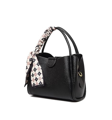 Women's bucket bag with silk scarf, black top handle shoulder bag, adjustable shoulder strap, elegant daily commuting handbag (black) | Amazon (US)