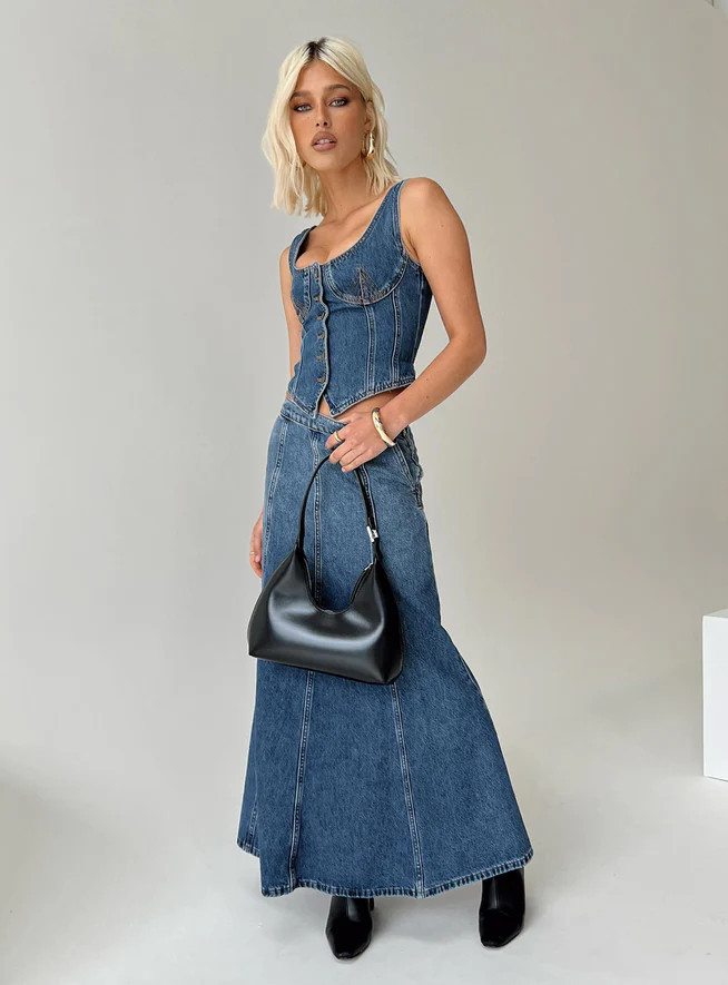 After Hours Corset Top Denim | Princess Polly US
