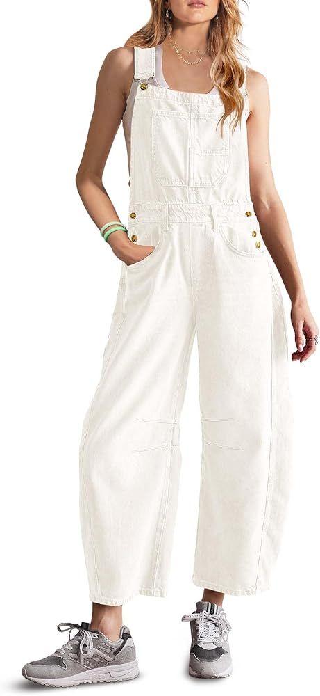 ReachMe Womens Casual Adjustable Bib Overalls Classic Wide Leg Jumpsuits Vintage Barrel Overall B... | Amazon (US)