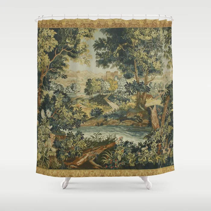 Antique 18th Century Verdure French Aubusson Tapestry Shower Curtain | Society6