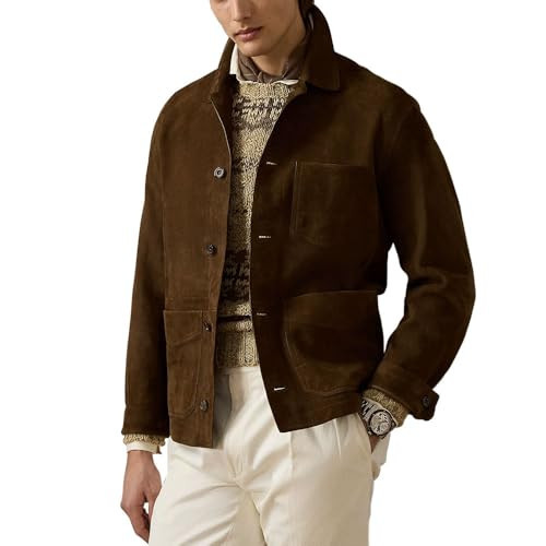 Suede Leather Jacket Men – Real Lambskin Suede Casual Leather Jackets For Men - Mens Suede Jacket (US, Alpha, X-Large, Regular, Regular, Brown) | Amazon (US)