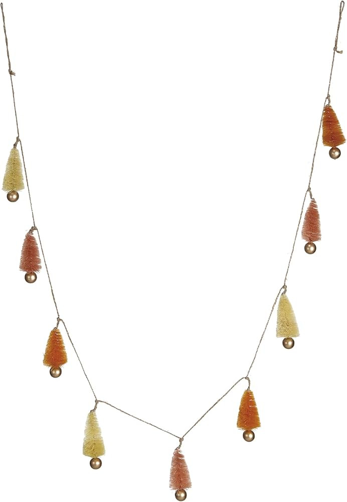 Creative Co-Op Sisal Bottle Brush Tree Garland with Gold Balls and Jute Cord, Pink, Chartreuse an... | Amazon (US)